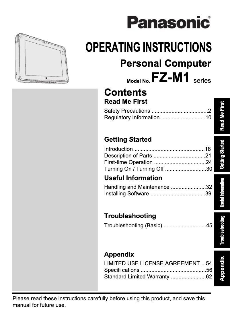 Image de la première page du manuel de l'appareil FZ-M1