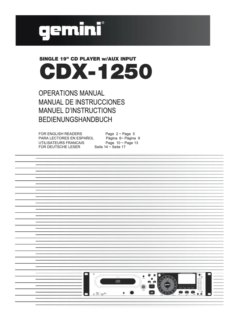 Page n°1 - Manuel utilisateur Gemini CDX-1250