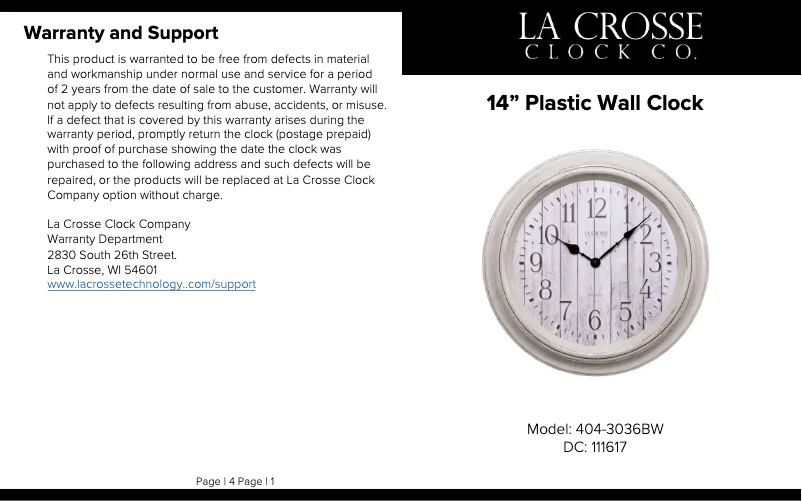 Page n°1 - Manuel utilisateur La Crosse Technology 404-3036BW