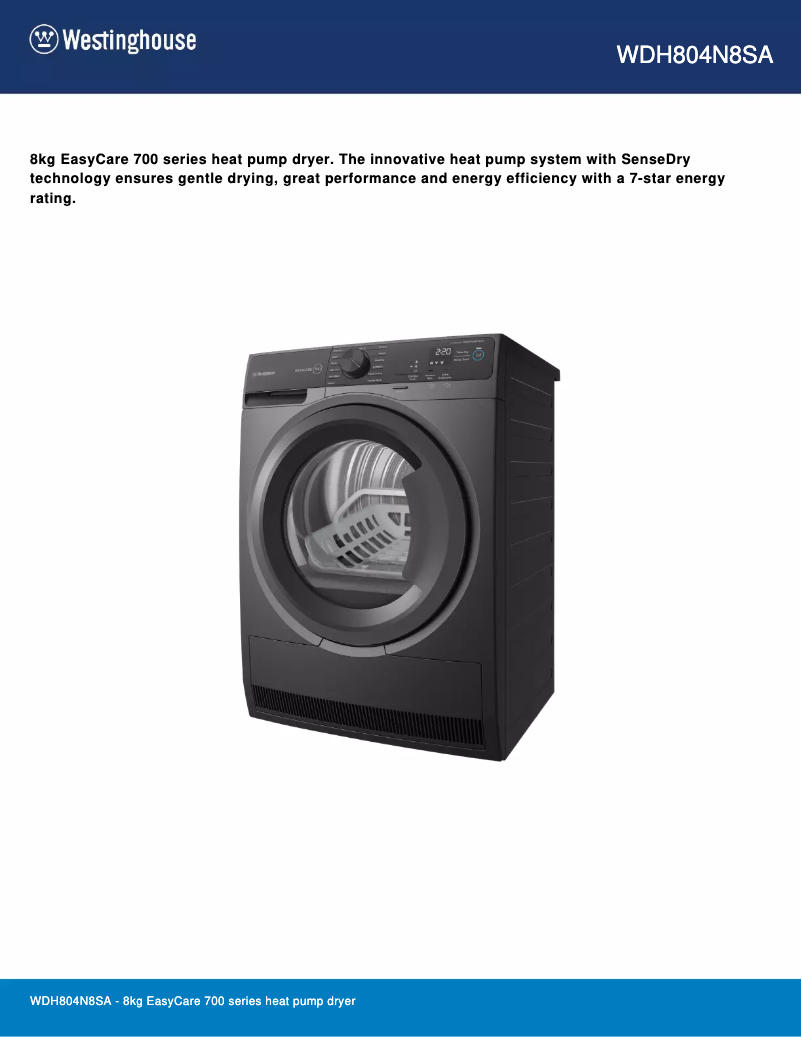 Página 1 del manual Ficha técnica Westinghouse WDH804N8SA