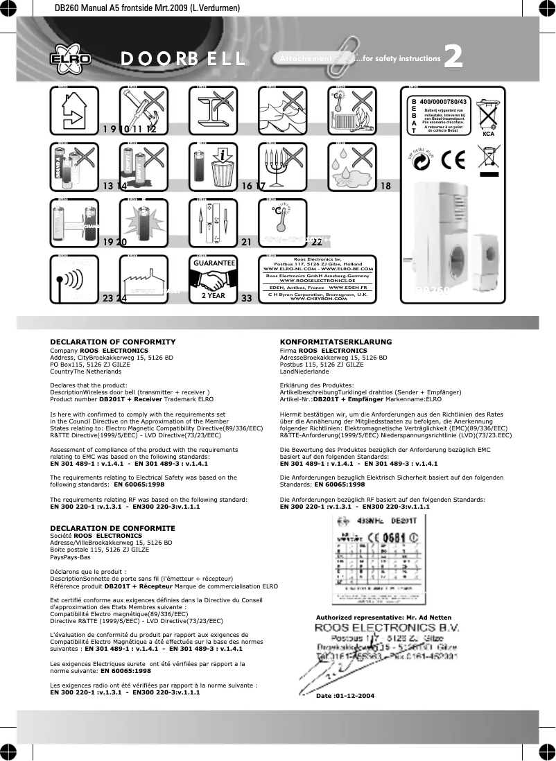 Page 1 de la notice Manuel utilisateur Elro DB260F