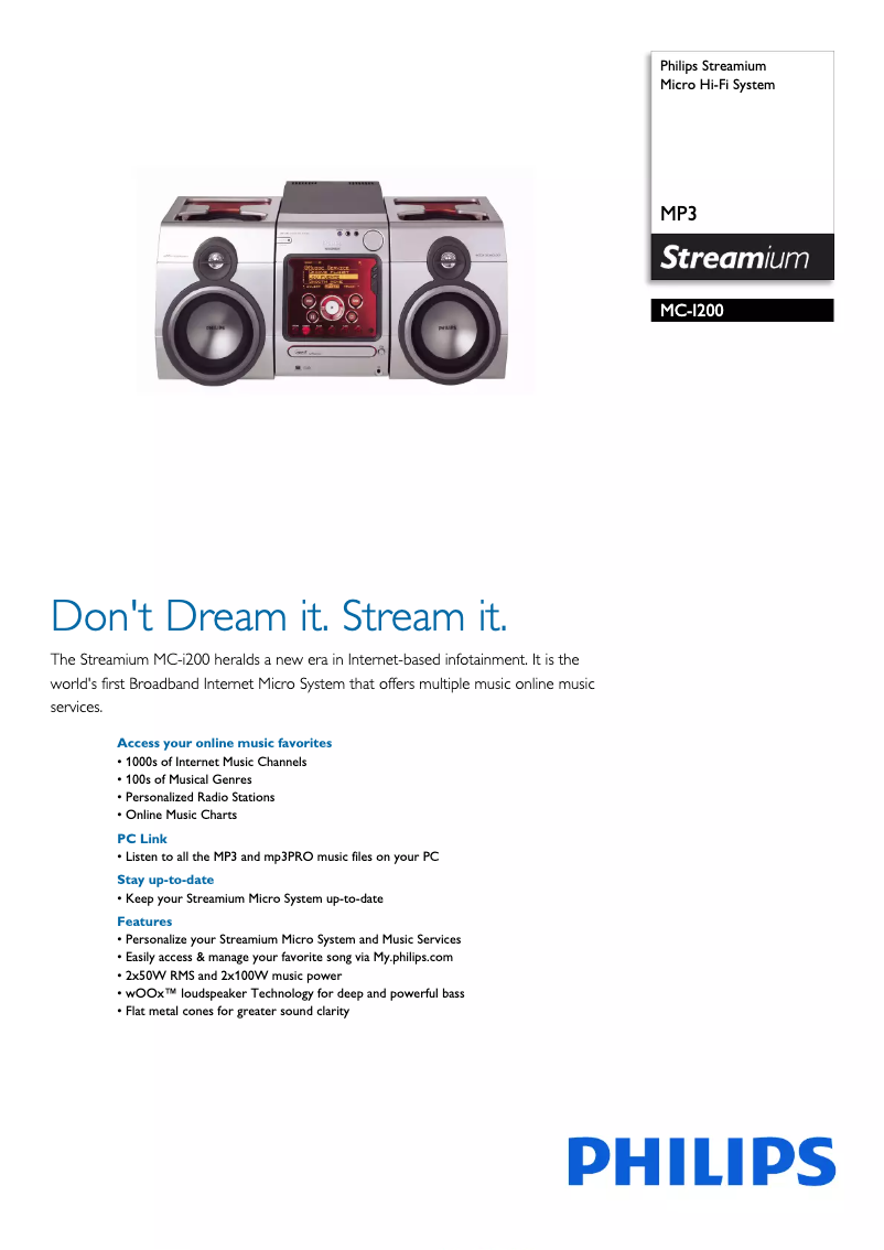 Page 1 of the manual Brochure Philips Streamium MC-I200