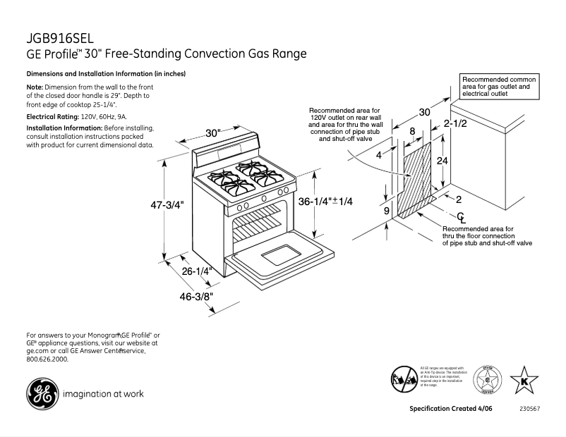 Page 1 de la notice Fiche technique GE JGB916SELSS