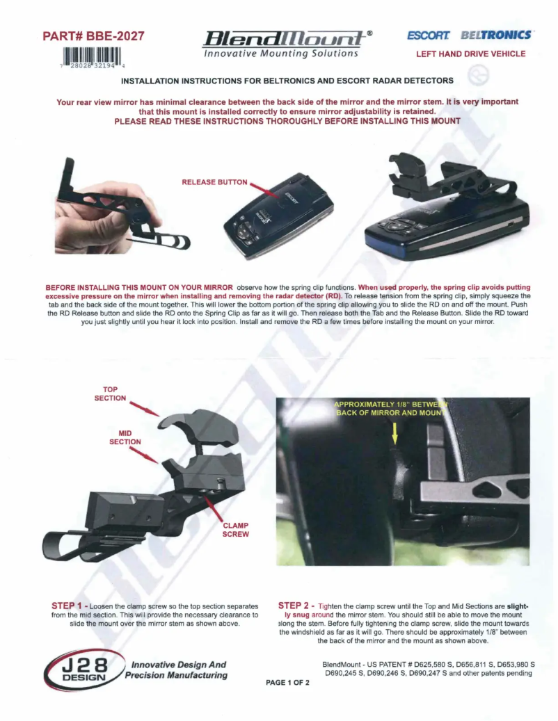 Page 1 de la notice Manuel utilisateur BlendMount BBE-2027