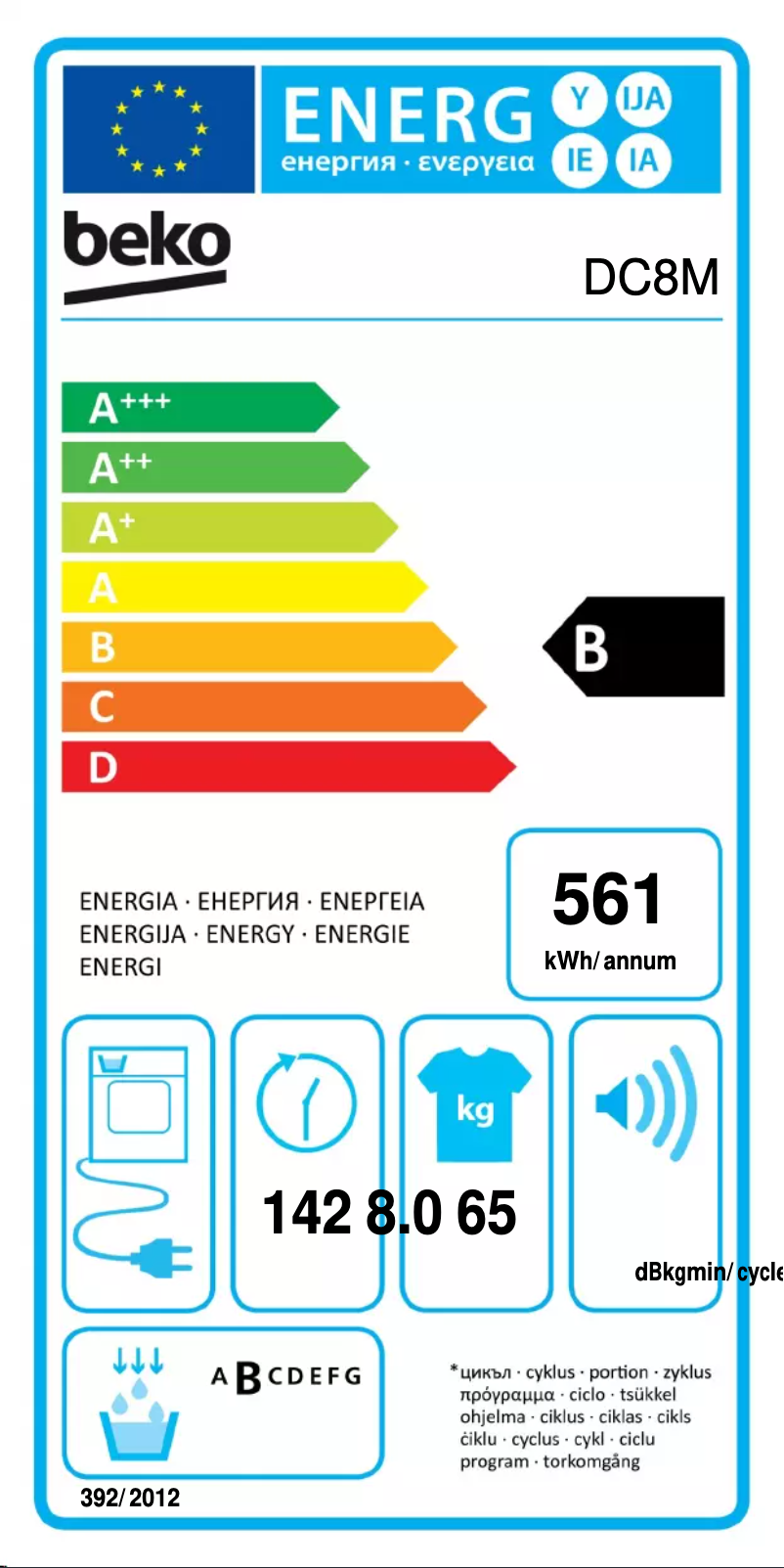 Página 1 del manual Etiqueta energética Beko DC8M