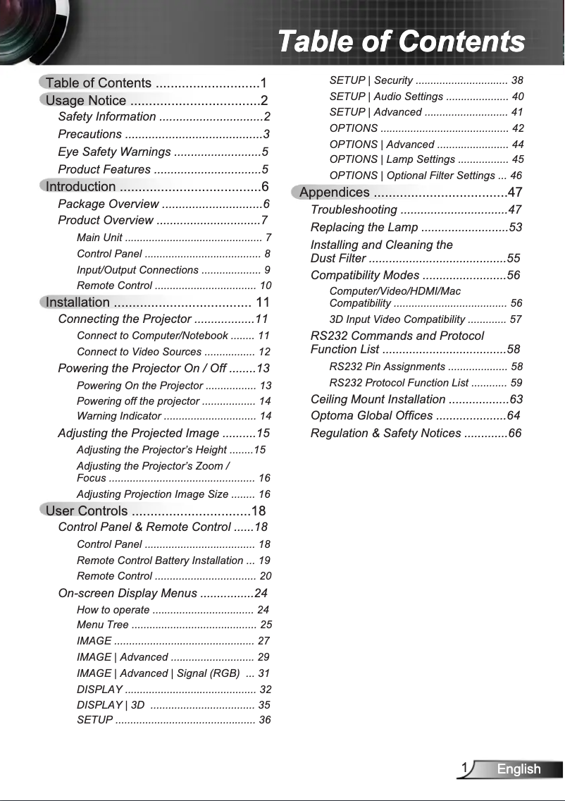 Page 1 de la notice Manuel utilisateur Optoma DS346