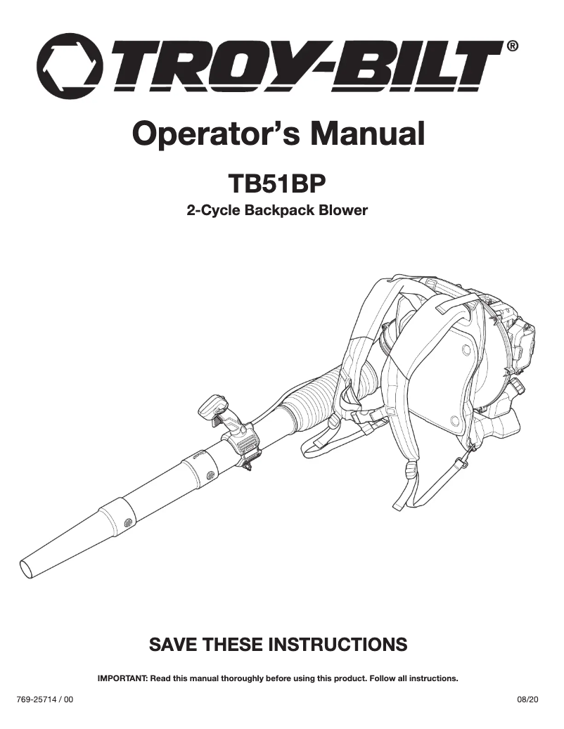 Page n°1 - Manuel utilisateur Troy-Bilt TB51BP