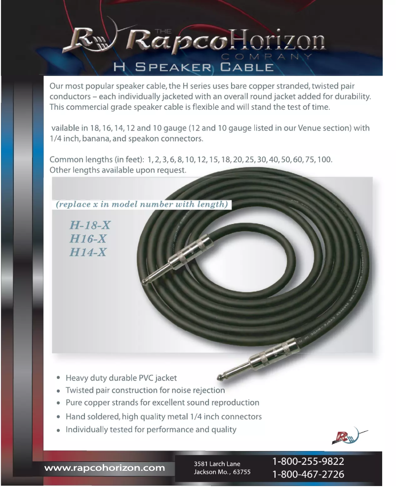 Page n°1 - Manuel utilisateur RapcoHorizon H16-10