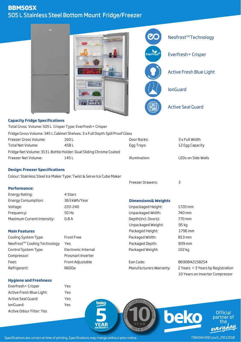 Page n°1 - Fiche technique Beko BBM505X