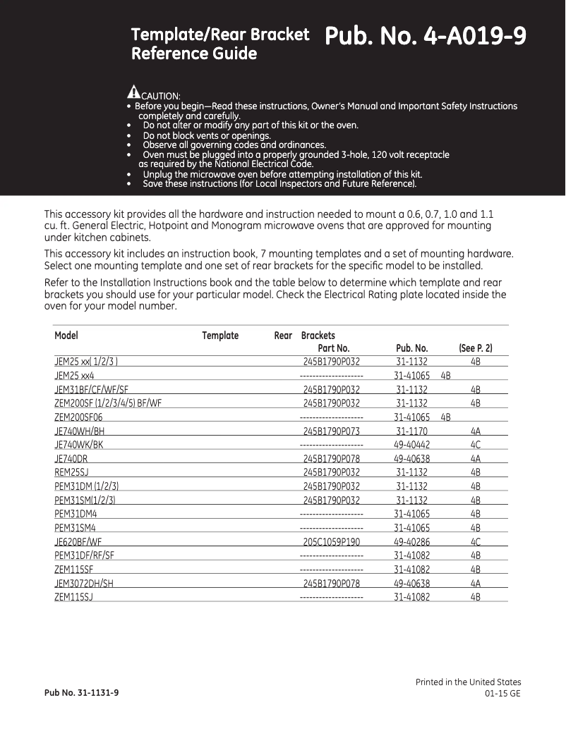 First page image of the manual for JE740DRBB