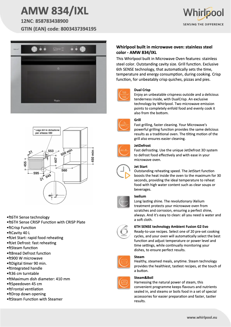 Imagen de la primera página del manual del dispositivo AMW 834 IXL