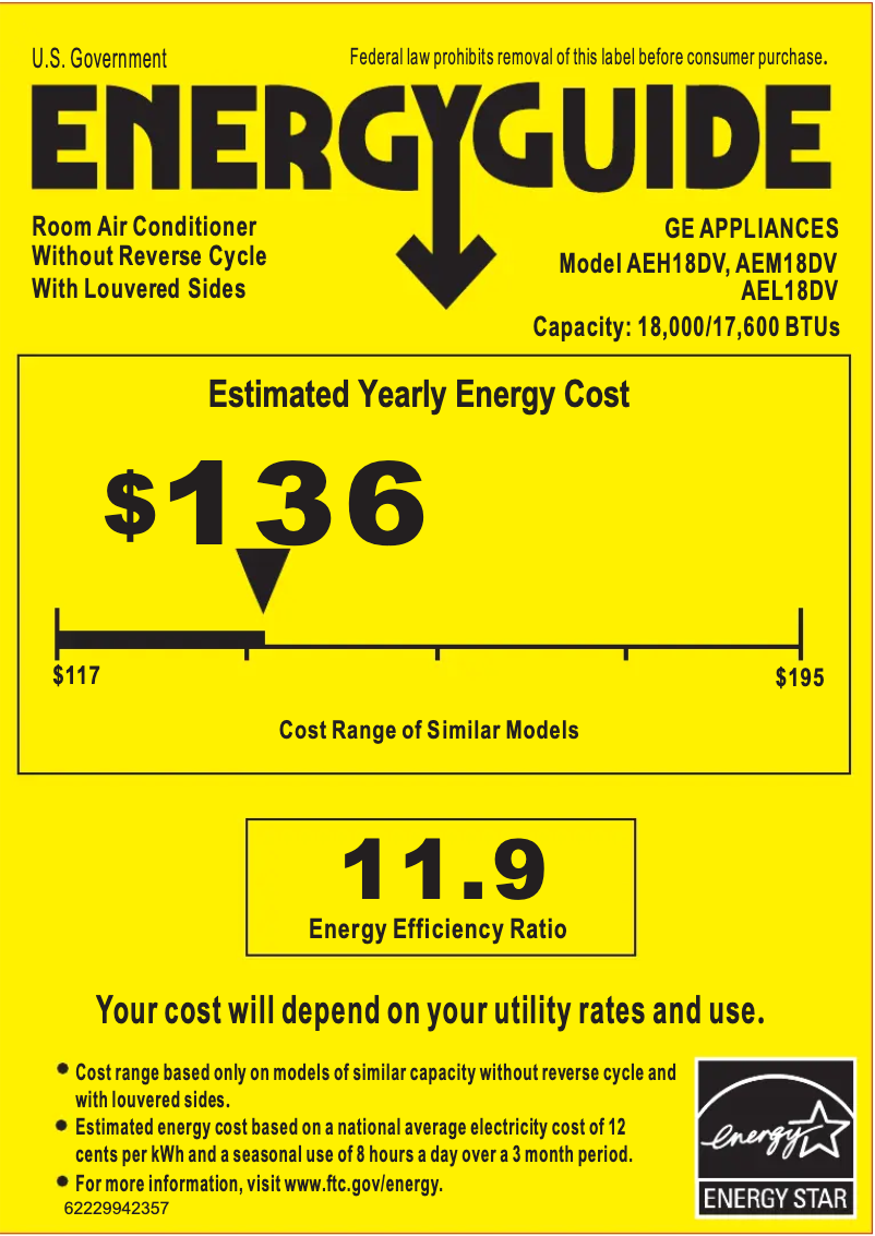 Page n°1 - Label énergétique GE AEH18DV