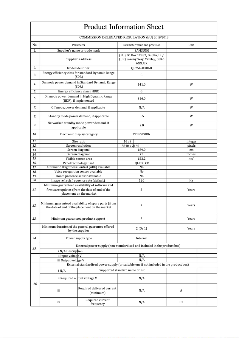 Image de la première page du manuel de l'appareil QE75LS03BAU