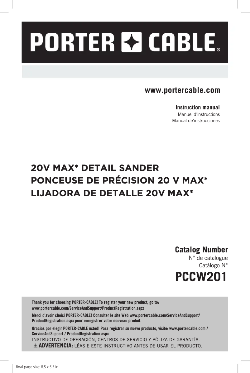 Page n°1 - Manuel utilisateur Porter-Cable PCCW201