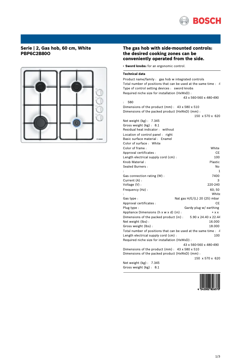 Page 1 of the manual User Manual Bosch PBP6C2B80O