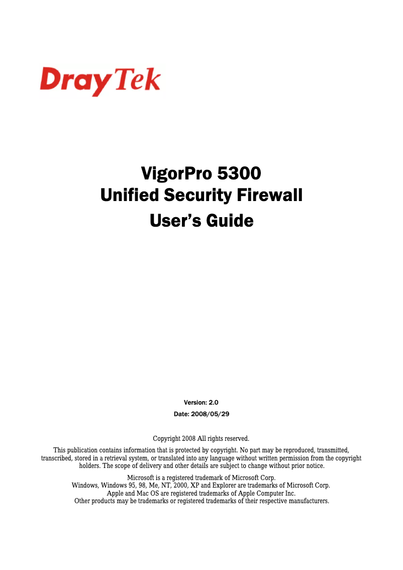 Page n°1 - Manuel utilisateur Draytek VigorPro 5300VS