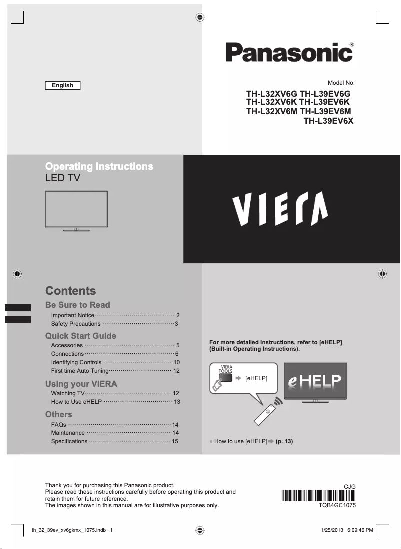 Page 1 de la notice Manuel utilisateur Panasonic Viera TH-L39EV6M