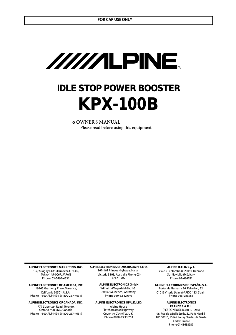 Image de la première page du manuel de l'appareil KPX-100B