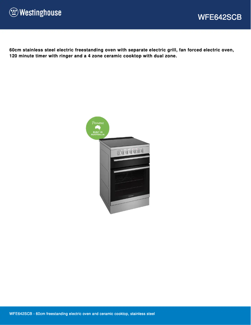 Page n°1 - Fiche technique Westinghouse WFE642SCB