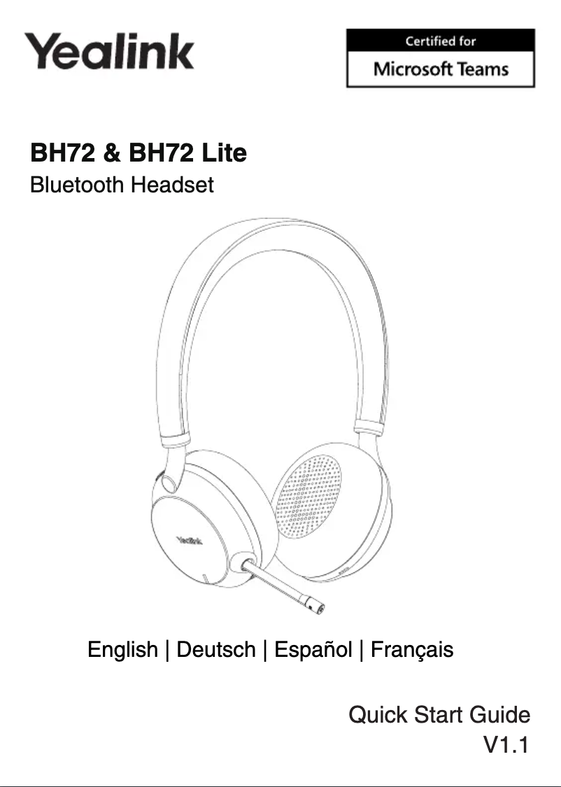 Page 1 de la notice Manuel utilisateur Yealink BH72 Lite