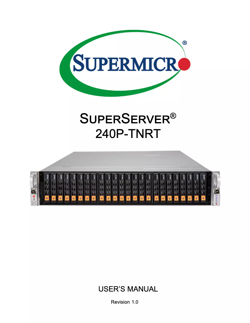 Page 1 de la notice Manuel utilisateur Supermicro SYS-240P-TNRT