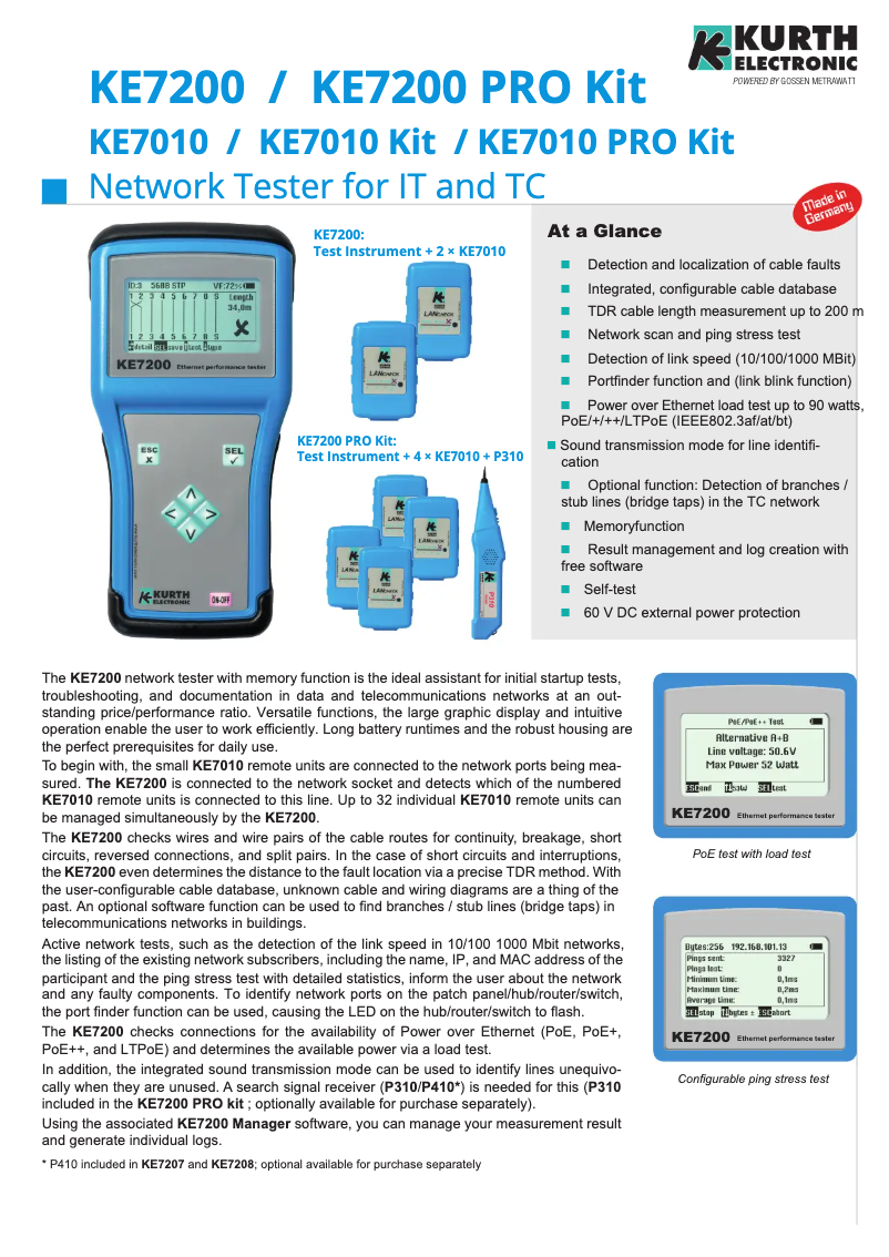 Page 1 de la notice Fiche technique Kurth Electronic KE7207