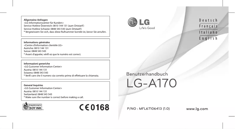 Page 1 de la notice Manuel utilisateur LG A170