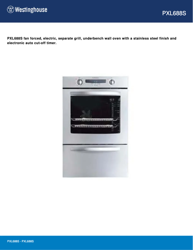 Page 1 de la notice Fiche technique Westinghouse PXL688S
