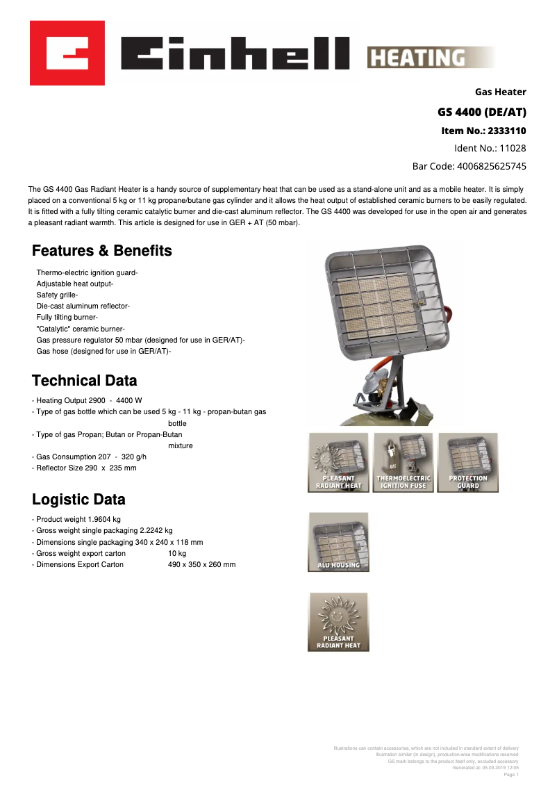Page n°1 - Fiche technique Einhell GS 4400
