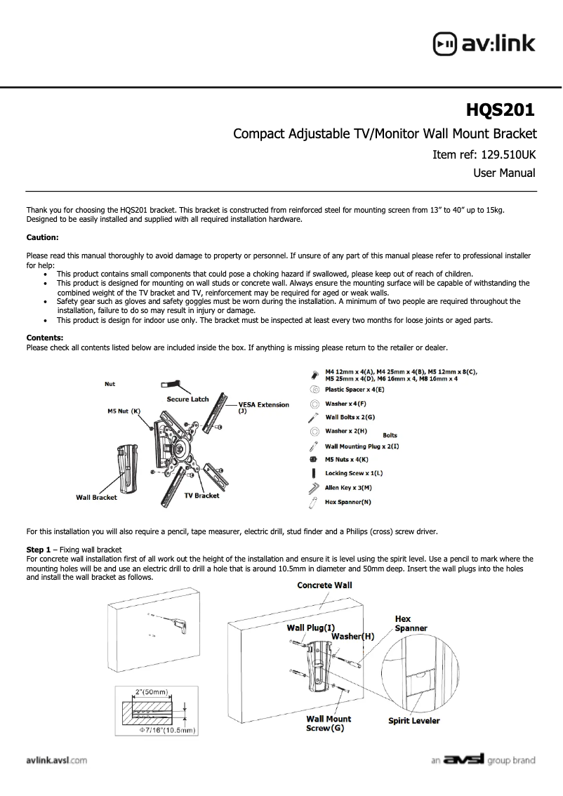Page 1 de la notice Manuel utilisateur AV:link HQS201