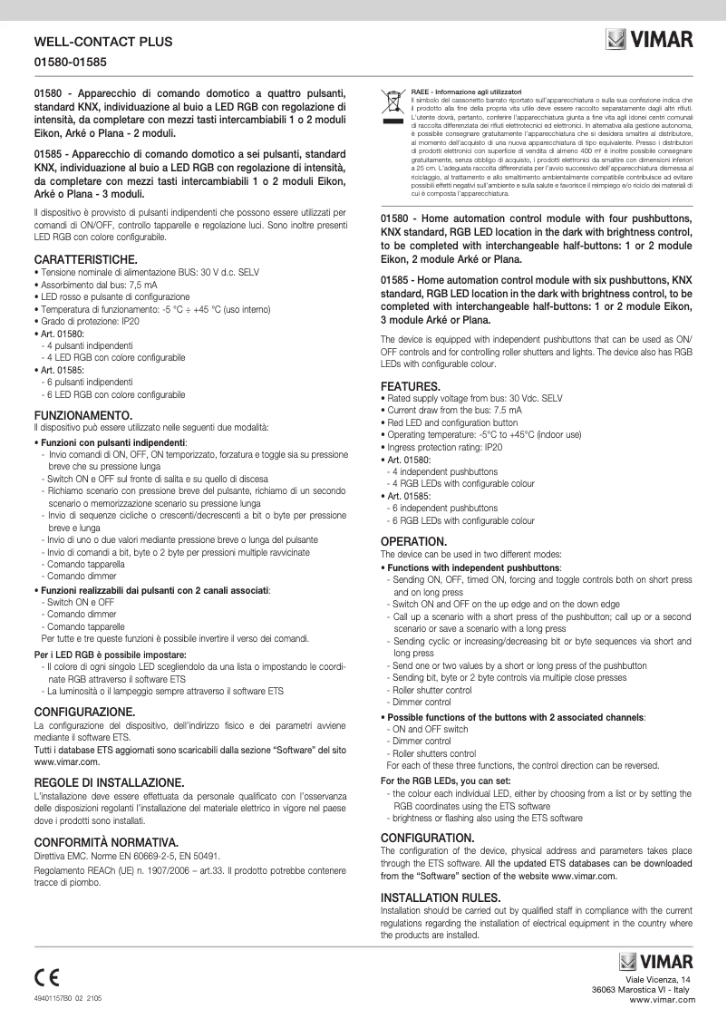 Page 1 de la notice Instructions / montage Vimar 01585