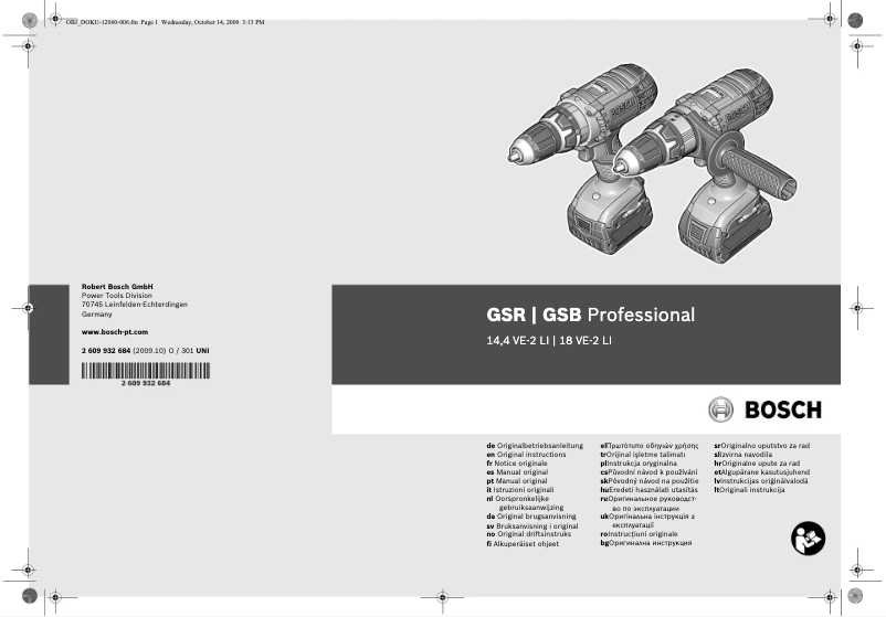 Image de la première page du manuel de l'appareil GDR 14.4 V-LI Professional