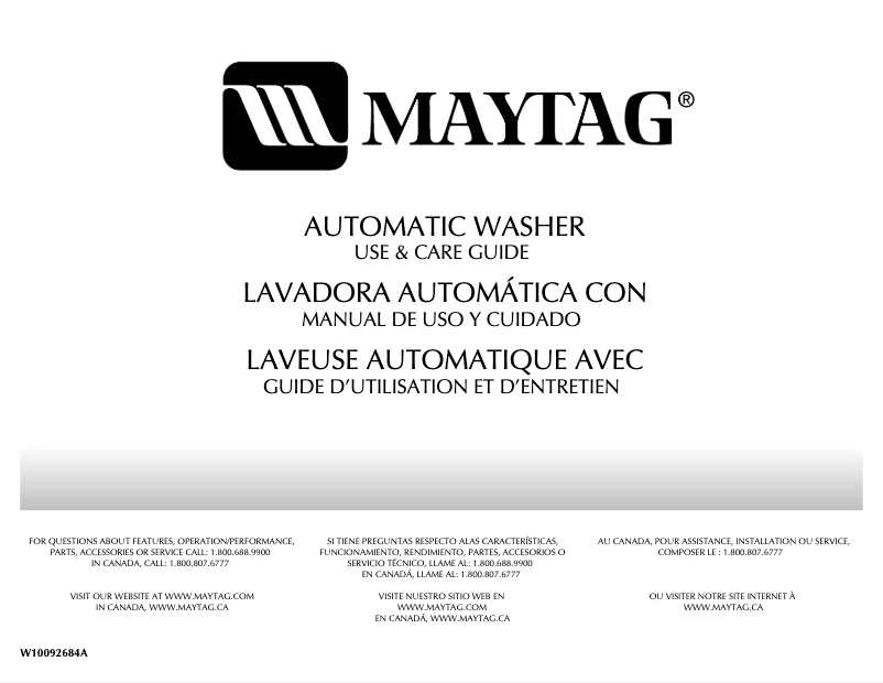 Page 1 de la notice Manuel utilisateur Maytag Bravos MTW6300TQ