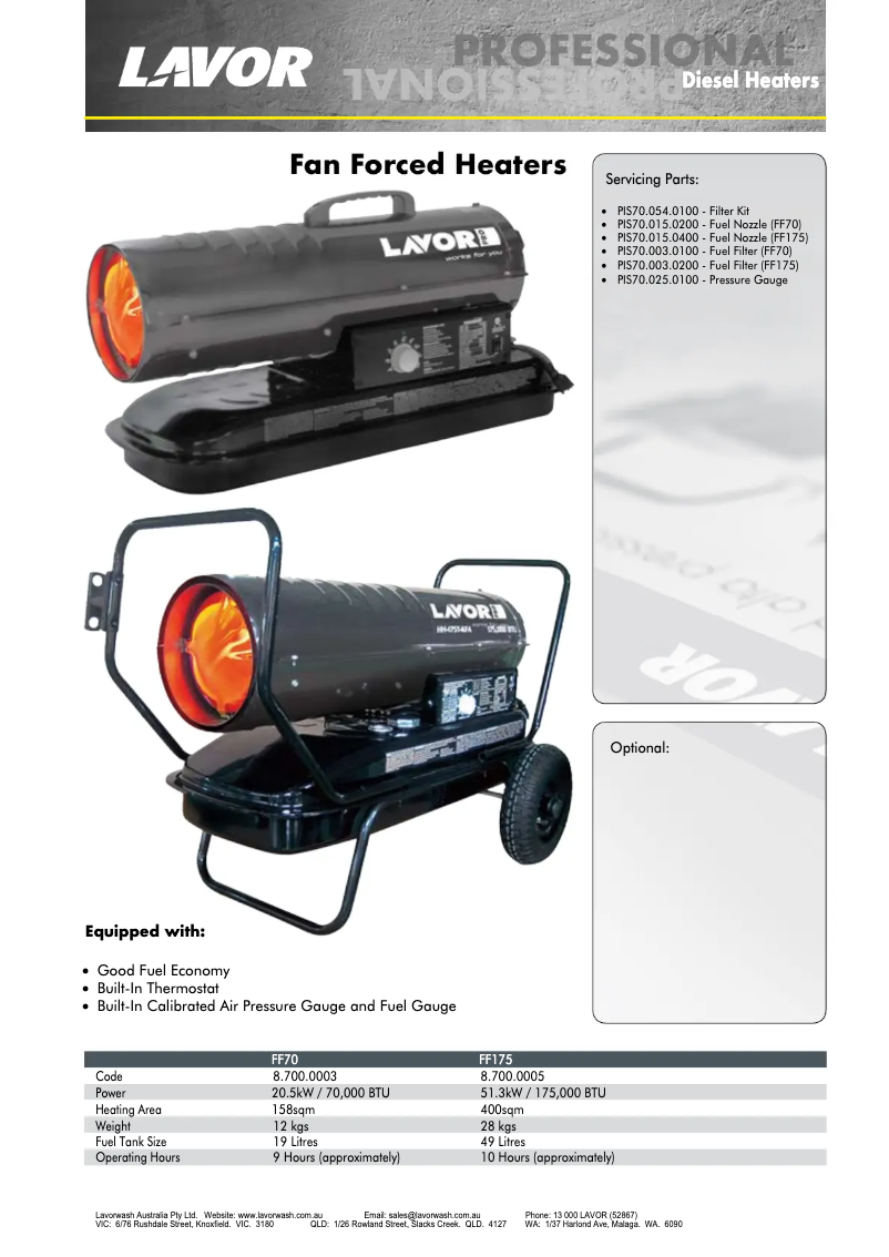 Page 1 de la notice Fiche technique Lavorwash FF70