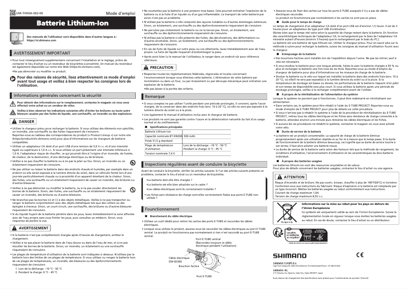 Page n°1 - Manuel utilisateur Shimano BT-DN300