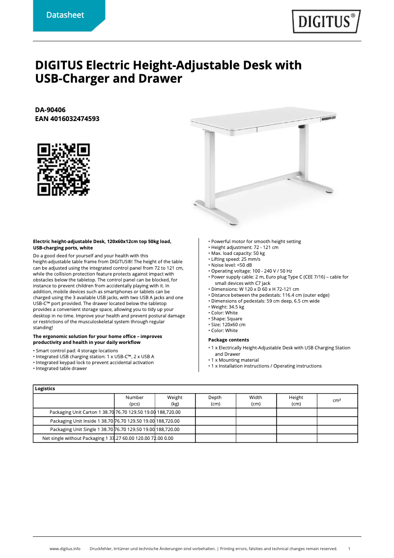Page 1 de la notice Fiche technique Digitus DA-90406