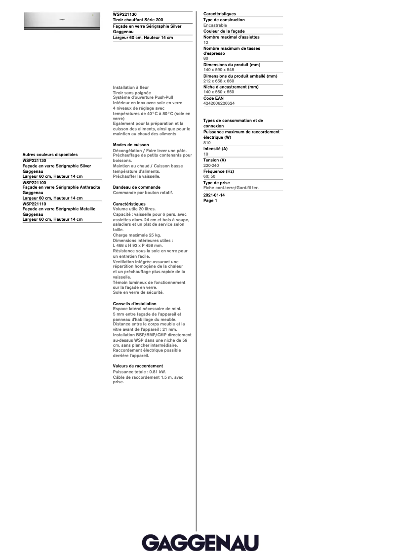 Image de la première page du manuel de l'appareil WSP221130