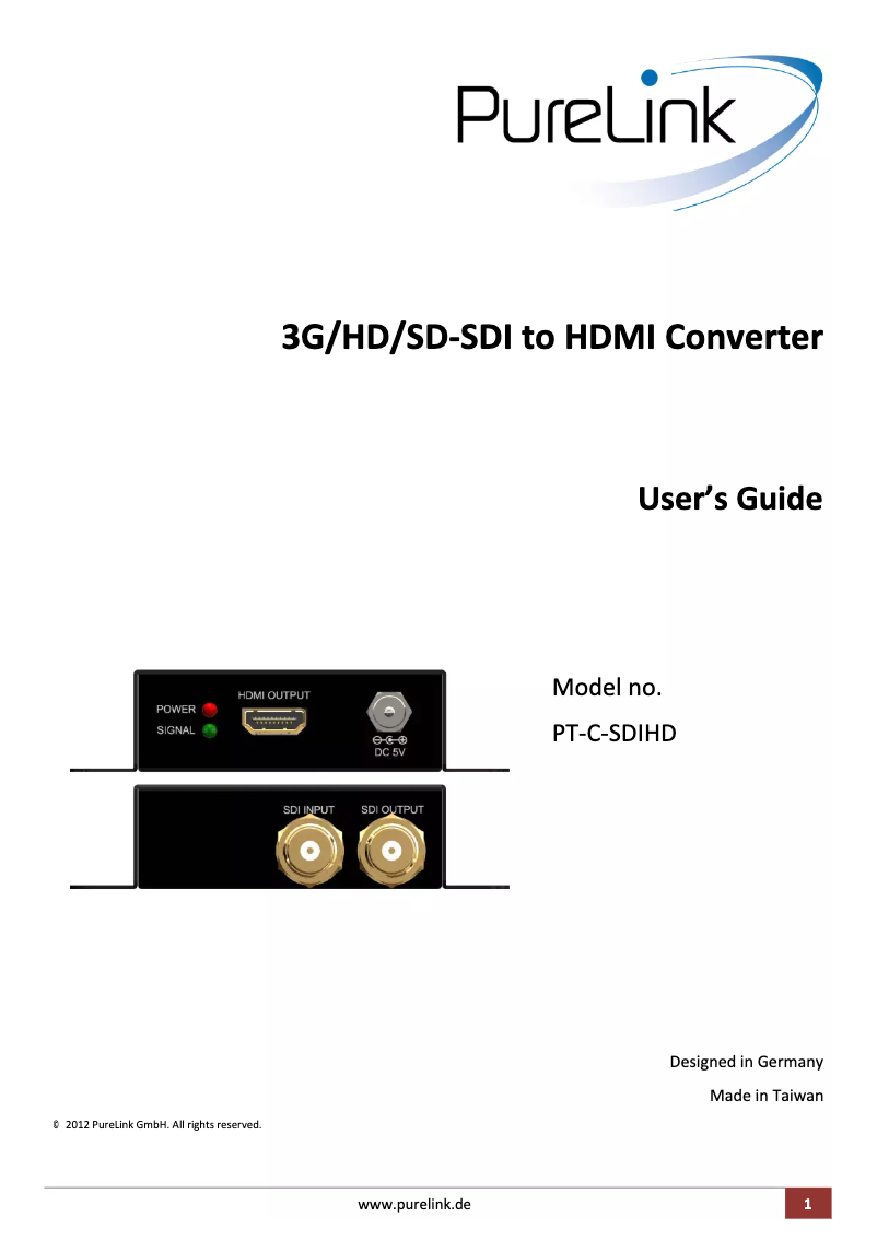 Image de la première page du manuel de l'appareil PT-C-SDIHD