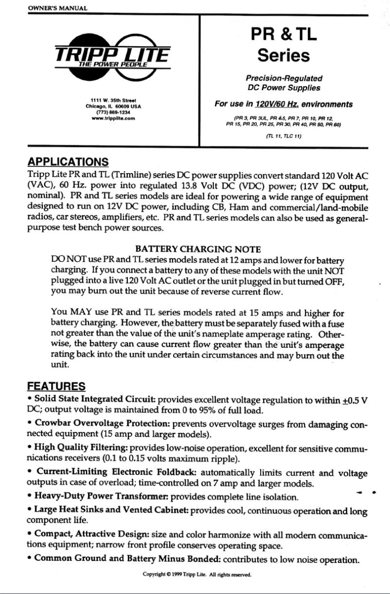 Page n°1 - Manuel utilisateur Tripp Lite PR50
