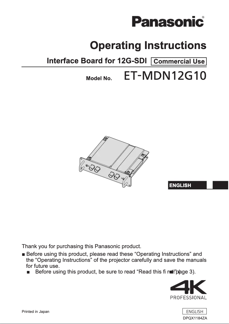 Page n°1 - Manuel utilisateur Panasonic ET-MDN12G10