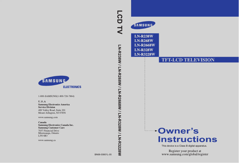 Page 1 de la notice Manuel utilisateur Samsung LN-R238W