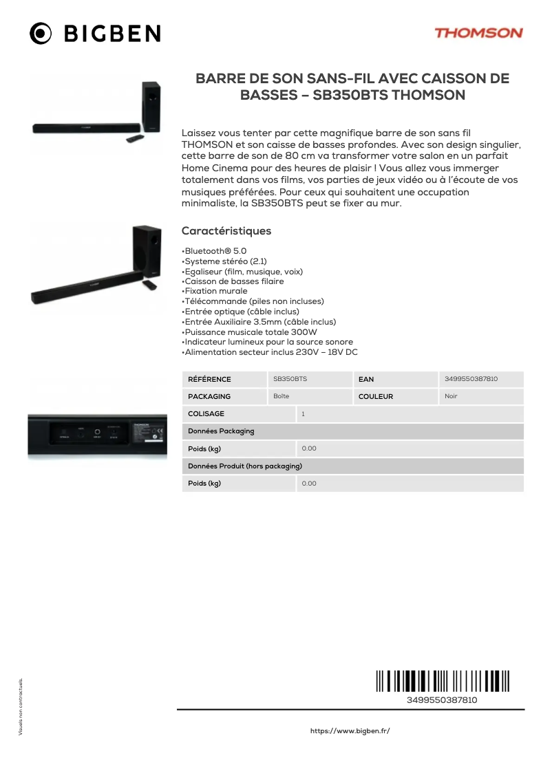 Image de la première page du manuel de l'appareil SB350BTS