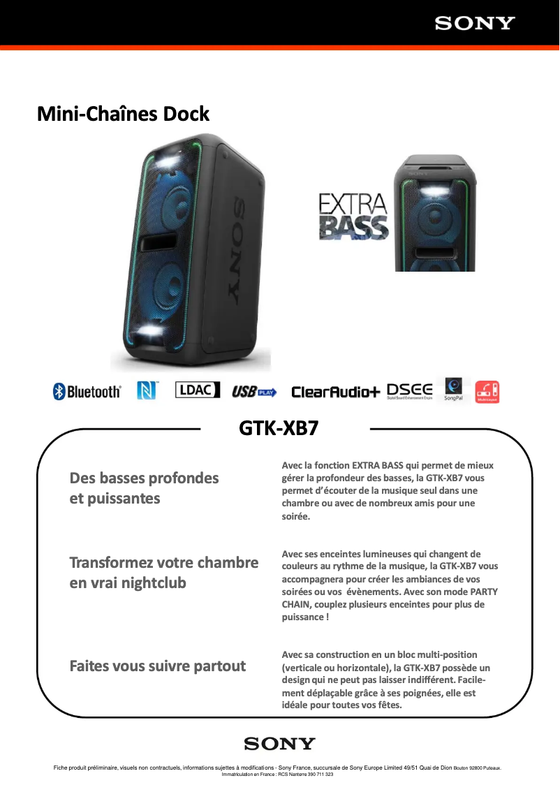 Page 1 de la notice Manuel utilisateur Sony GTKXB7