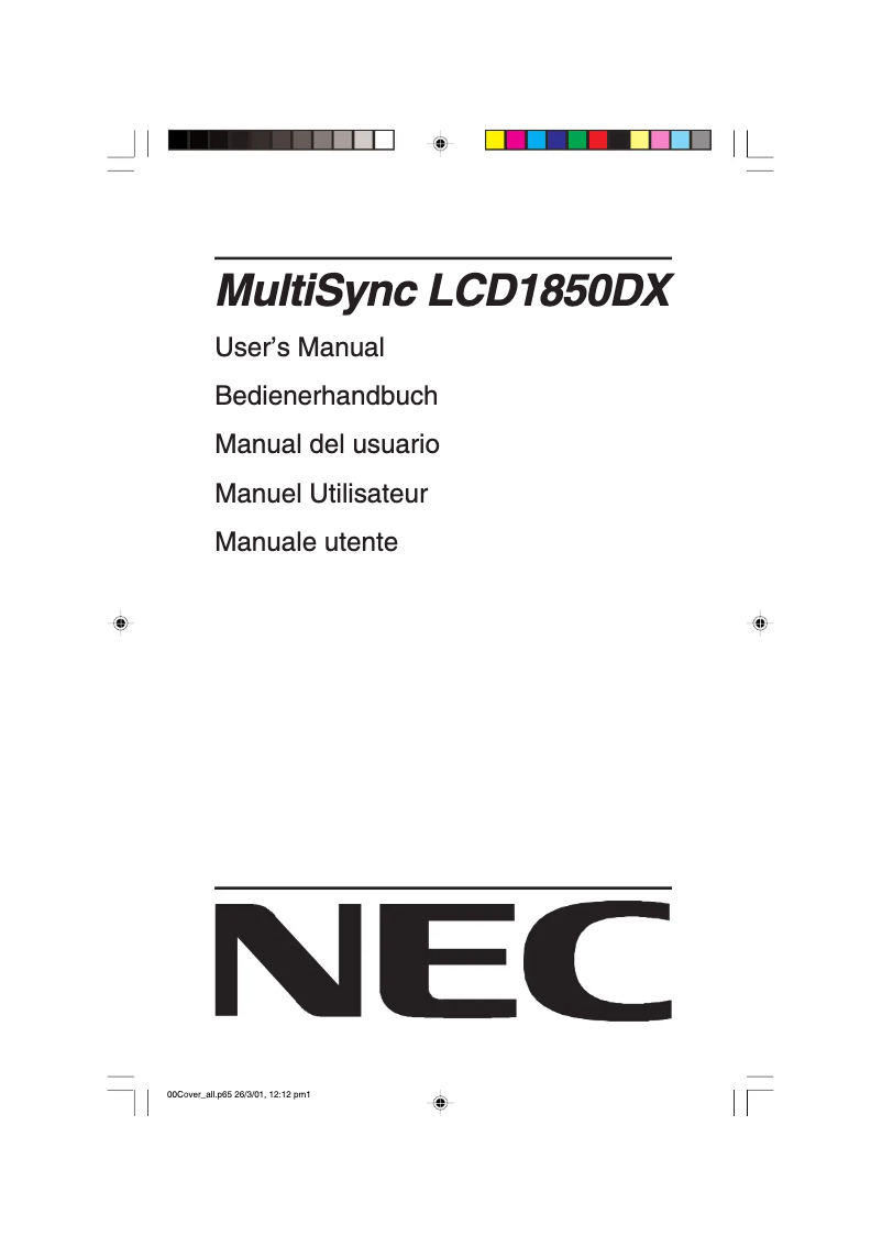 Page 1 de la notice Manuel utilisateur NEC MultiSync LCD1850DX