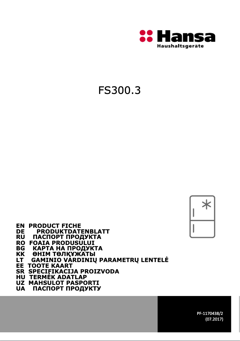 Page 1 de la notice Fiche technique Hansa FS300.3