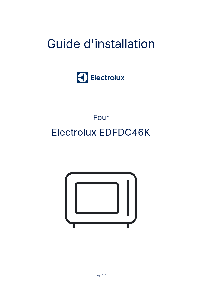 Page n°1 - Guide d'installation Electrolux EDFDC46K