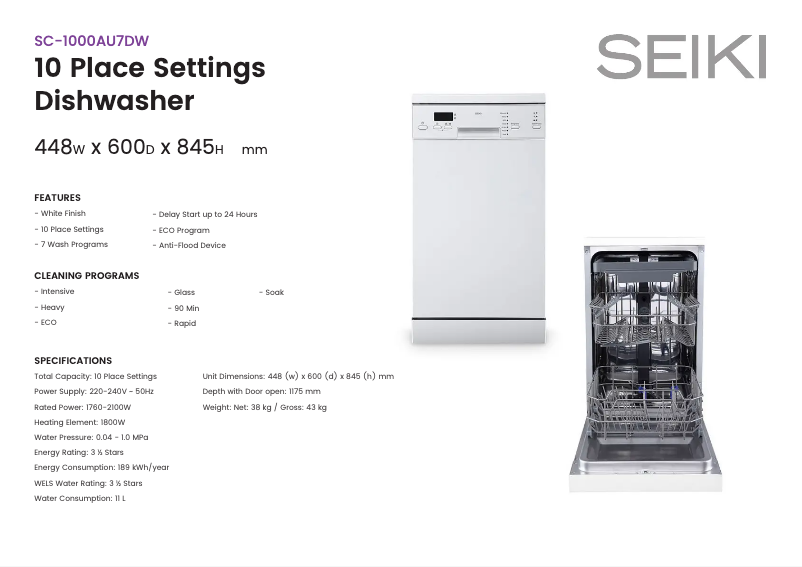 Page n°1 - Fiche technique Seiki SC-1000AU7DW