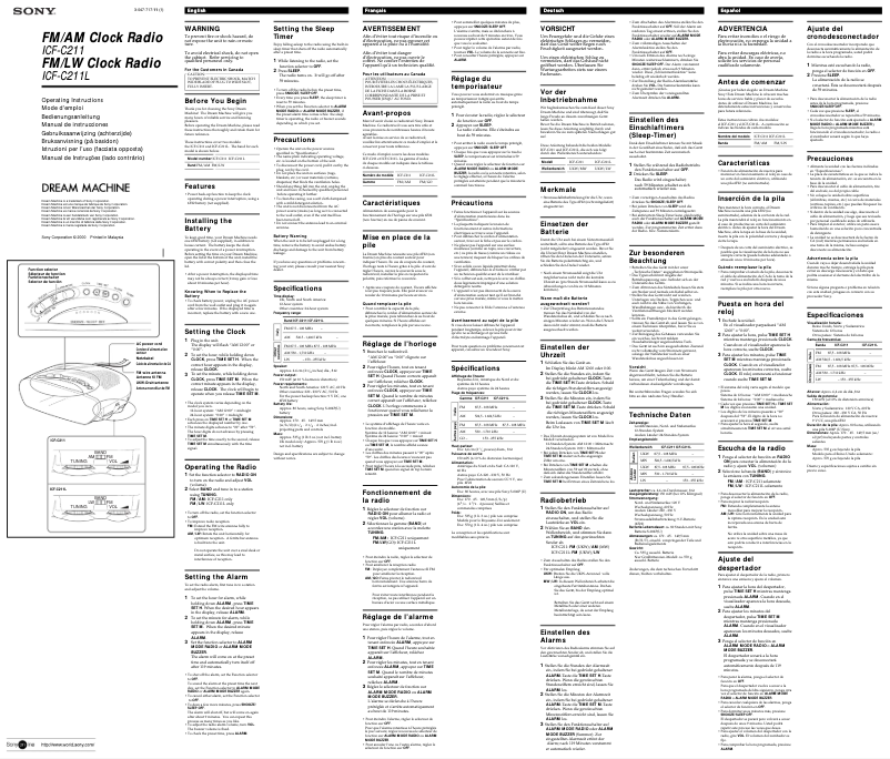 Page 1 de la notice Manuel utilisateur Sony ICF-C211L