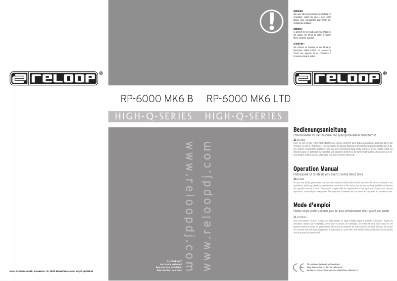 Page n°1 - Manuel utilisateur Reloop RP-6000 MK6 LTD