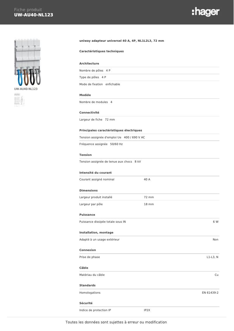 Image de la première page du manuel de l'appareil UW-AU40-NL123